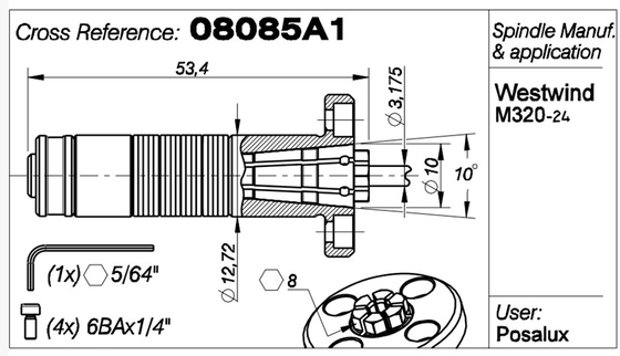 M320-24 WW Tuleja wiertarska z łożyskiem pneumatycznym 1/8&quot; CARTRIDGE 11257 / 08085A1